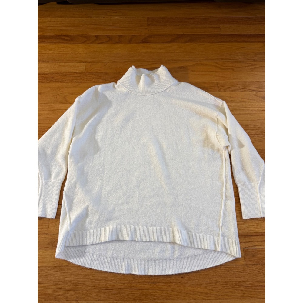 Free People Ottoman Slouchy Tunic Ivory White Mock Neck Mended Heart Sweater XL